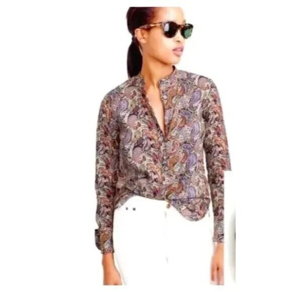 J Crew Liberty Art Fabrics Womens 2 Paisley Button Front Popover Shirt Blouse - Picture 2 of 11
